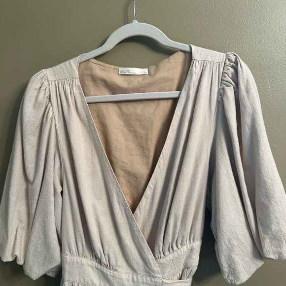 Cream / Khaki/light tan Linen V-neck wrap dress Oak & Fort M - Picture 2 of 3